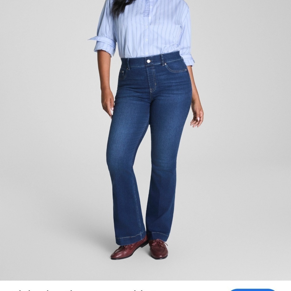SPANX Blue Flare Wide Leg Jeans High-Rise size small petite